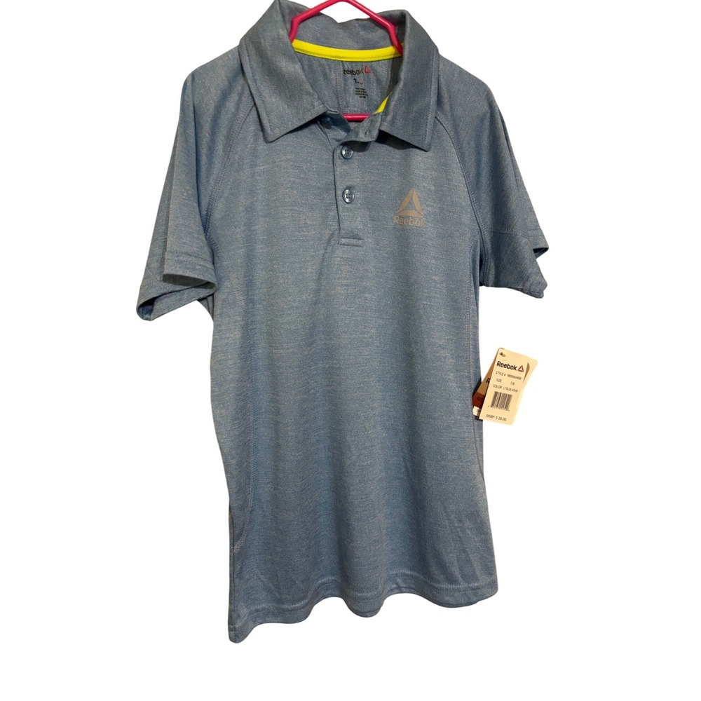 Reebok Polo Shirt Speedwick Athletic Light Blue Heather Kids Size 7/8 New w/ tag